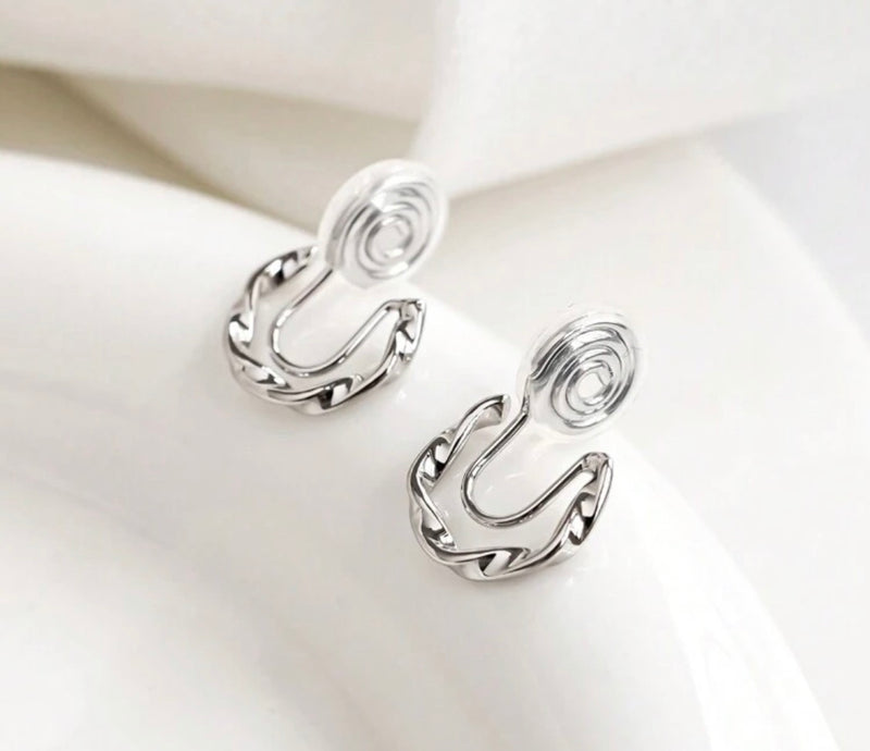 Clip on silver comfort fit coil 1/2" Xsmall twisted hoop earrings
