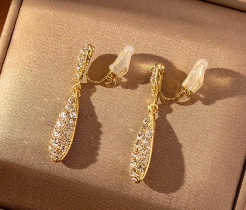 Clip on 1/2" silver double row star hoop earrings with clear stones