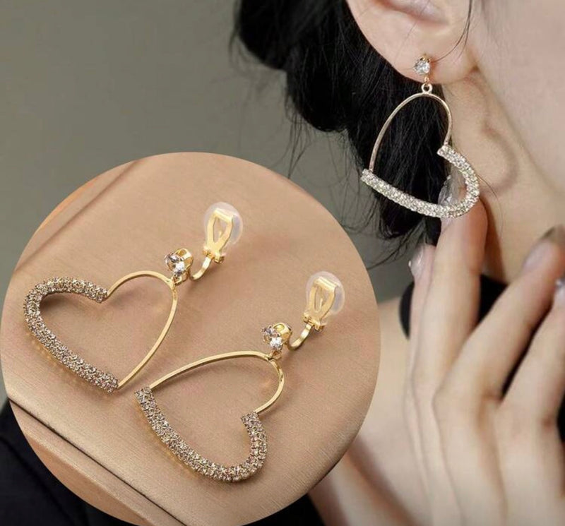 Clip on 1/2" silver double row star hoop earrings with clear stones