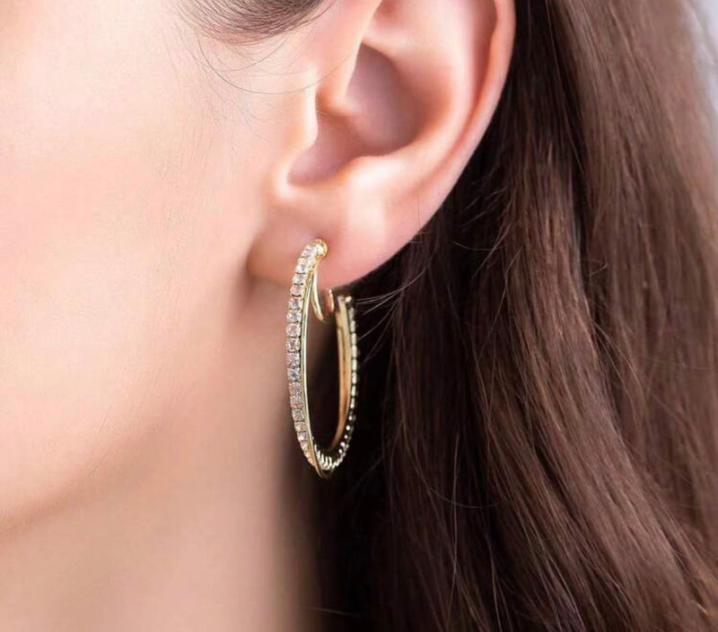 Clip on 1 1/4" comfort fit lightweight gold open back dangle hoop earrings