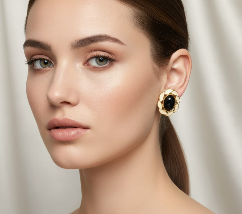 Clip on gold, pearl and clear stone dangle pearl necklace set