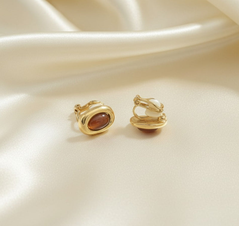 Clip on 2 1/2" round gold top earrings with dangle turquoise woven hoop