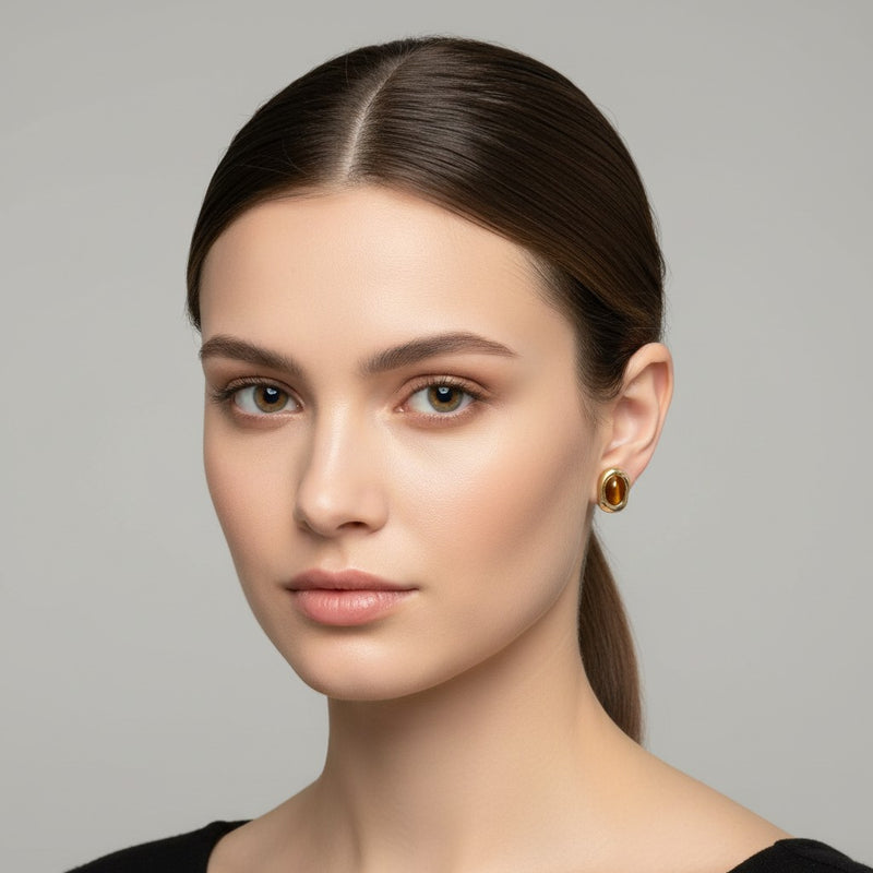 Clip on 1/2" small odd shaped gold and brown earrings