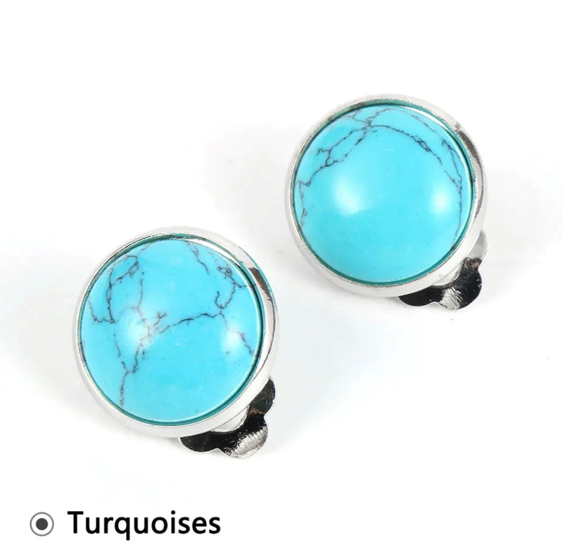 Western 1/2" small silver and round crackled turquoise stone earrings
