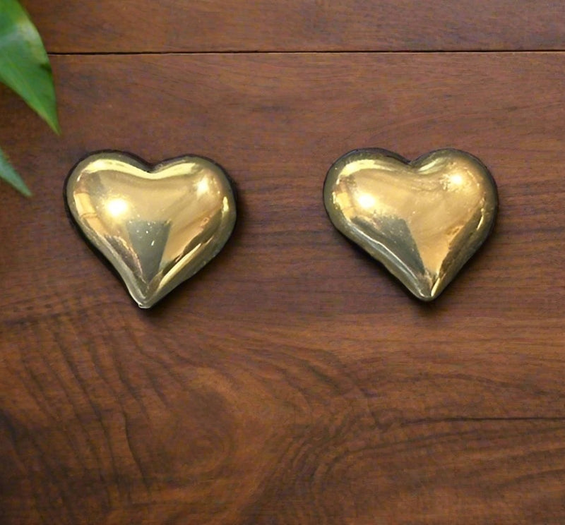 Clip on 3/4" shiny gold heart button style earrings