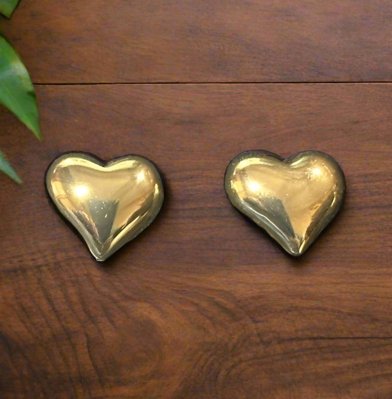 Clip on 3/4" shiny gold heart button style earrings