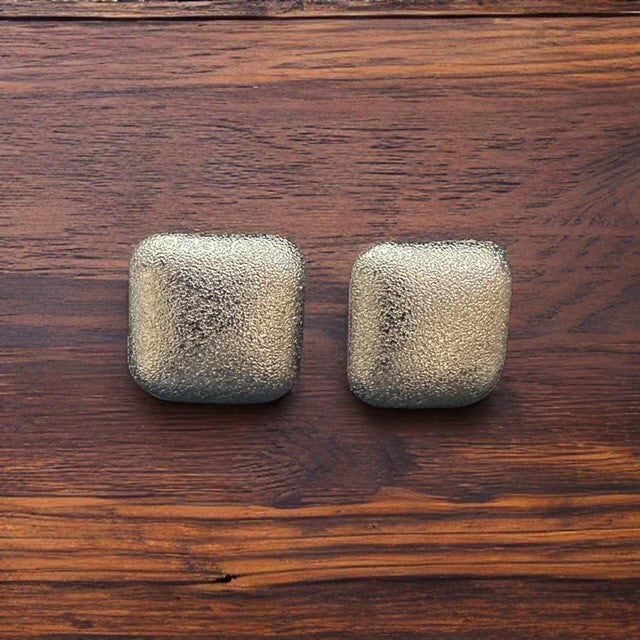 Classy clip on 1" textured silver square button style earrings