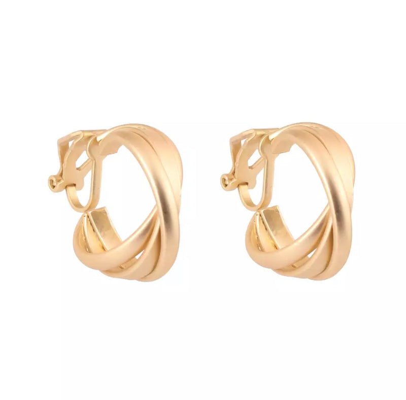 Clip on 3/4" small matte gold twisted hoop earrings