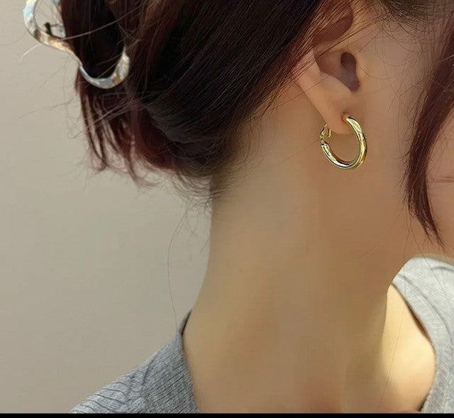 Clip on 3/4" small shiny gold or silver hoop earrings