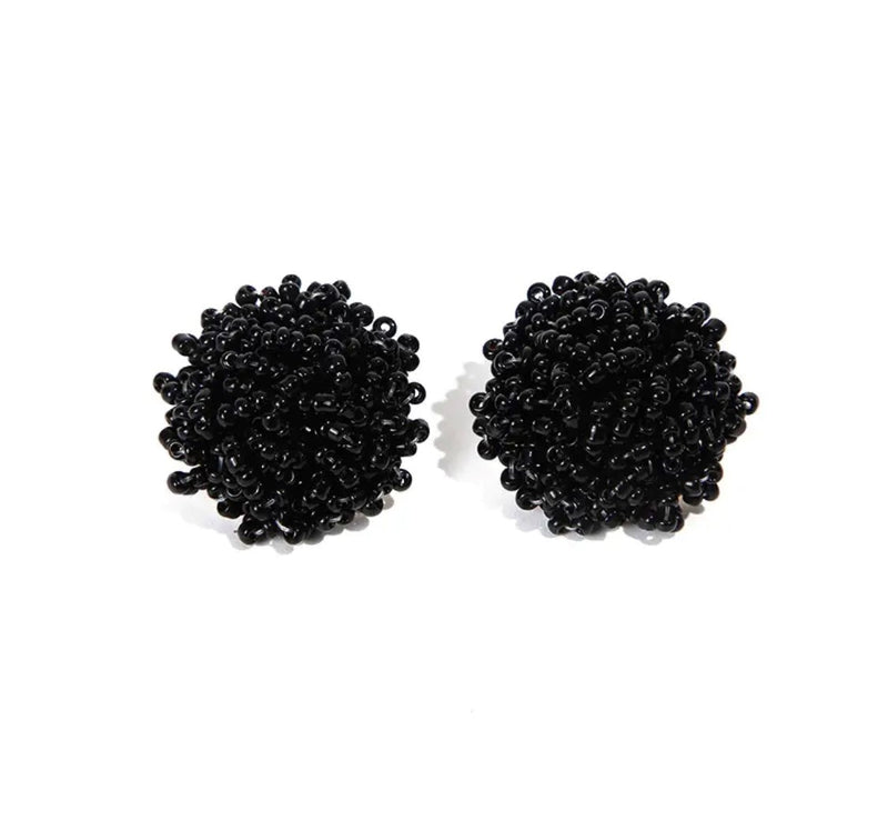 Clip on 1/2" silver and black seed bead button style earrings