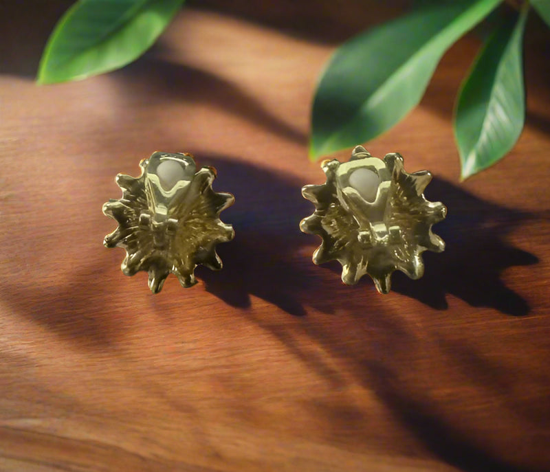 Clip on 3/4" small gold and green square and round stone earrings