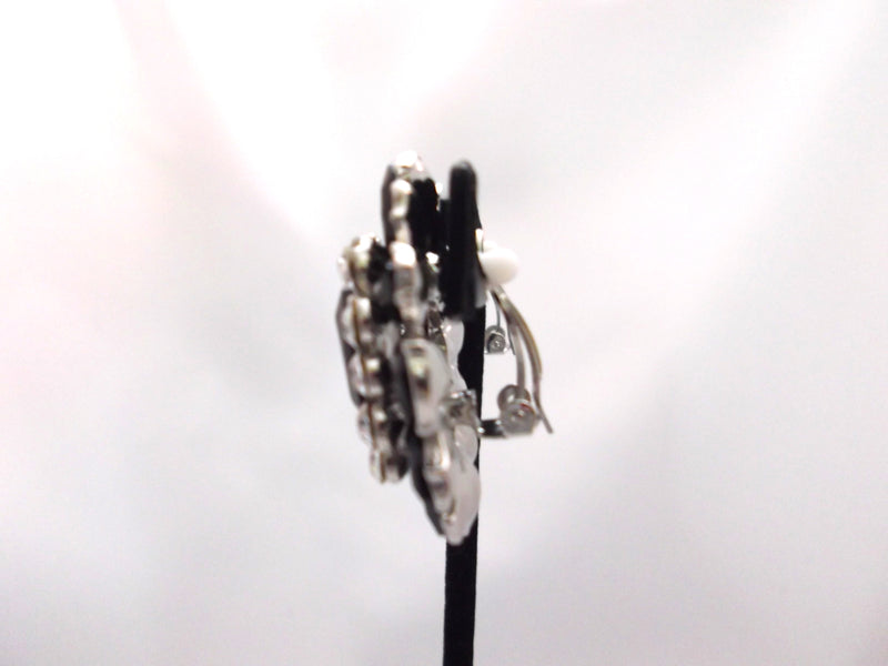 Clip on 1 3/4" large gunmetal, black & white button style earrings