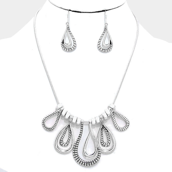 Clip on silver chain glitter Christmas charm necklace & earring set
