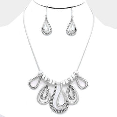 Clip on silver chain Christmas Tree beaded necklace & earring set