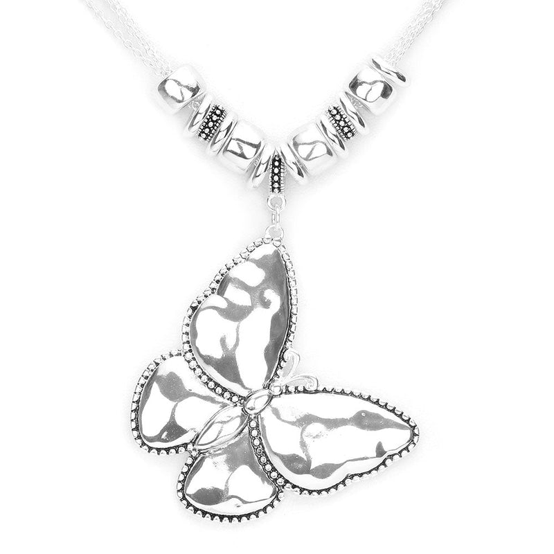Pierced silver multi chain butterfly necklace and earring set