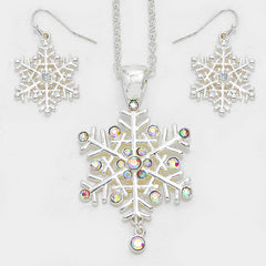 Pierced silver necklace and earring fluorescent stone Snowflake set