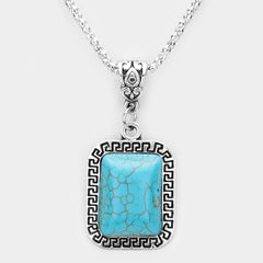 Pierced silver chain square turquoise stone necklace & earring set