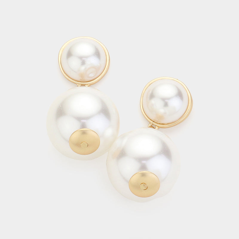 Pierced 2 1/4" Xlarge matte gold and cream pearl dangle earrings