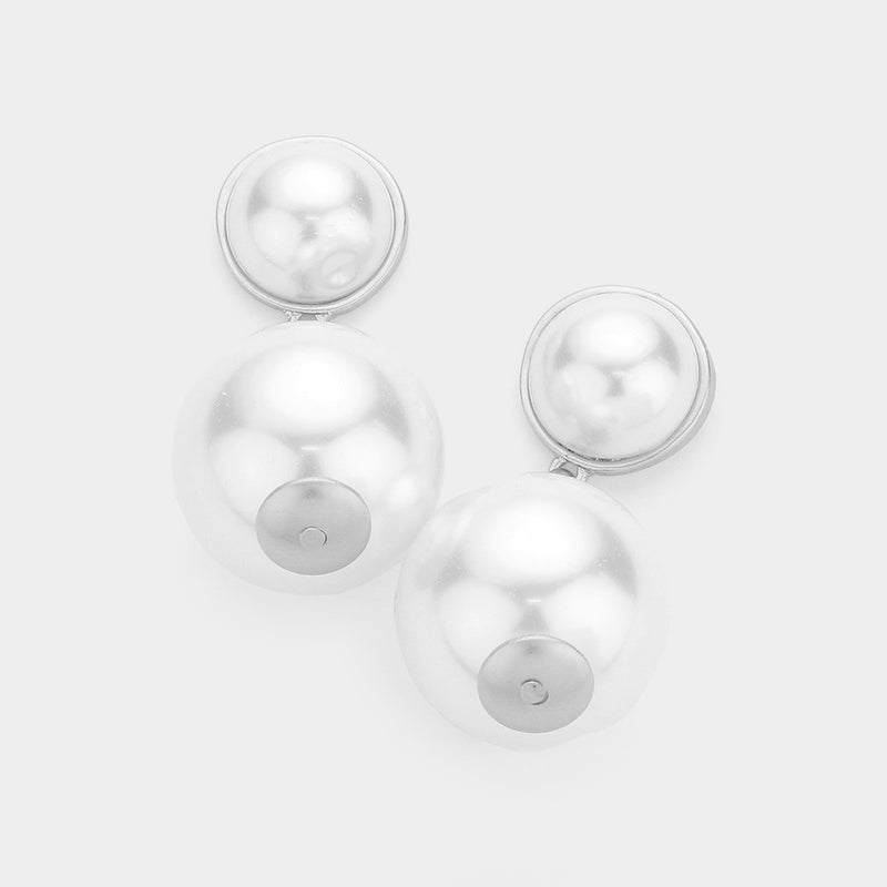 Pierced 2 1/4" Xlarge matte silver and white pearl dangle earrings