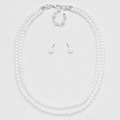 Pierced silver & white pearl double strand necklace & earring set