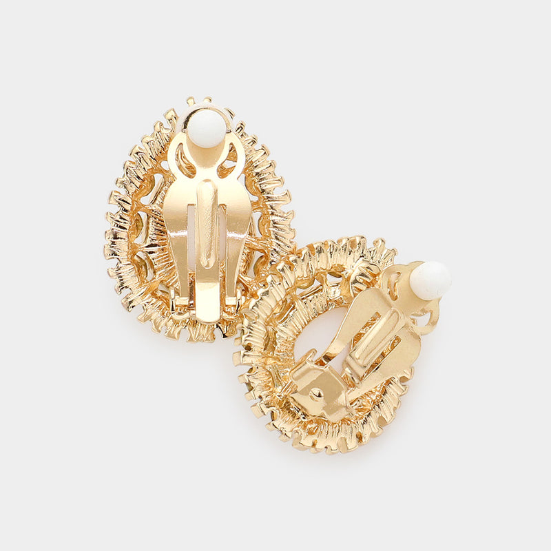 3pc clip on gold cream teardrop pearl choker, bracelet, earring set