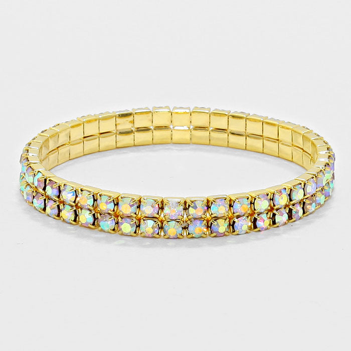 Gold and fluorescent stone two layer 6"-7" stretch bracelet