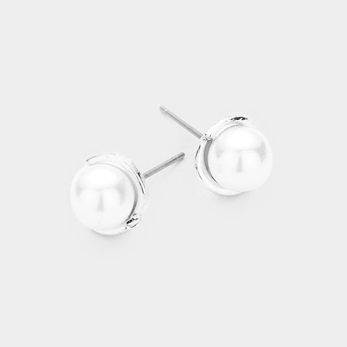 Pierced 1/2" small silver and white pearl earrings