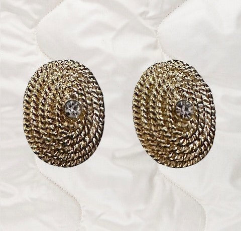 Clip on 1 1/4" gold or silver oval bubble button style earrings