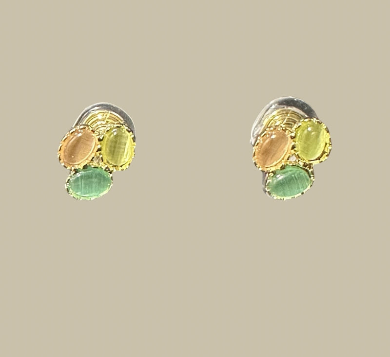 Clip on 1/2" comfort fit small green, yellow, & orange stone earrings