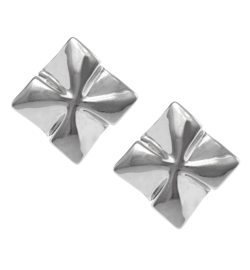 Clip on 1 1/4" silver wrinkled square earrings