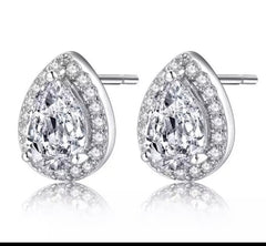 Sterling silver teardrop clear stone pierced earrings