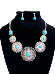 3Pc clip on or pierced turquoise oval stone necklace set