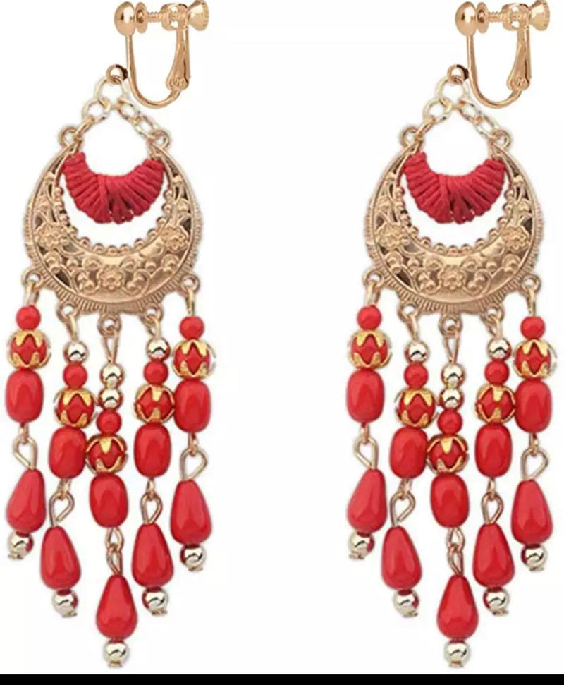 Vintage Inspired Red Glass Beaded Bead Drop Earrings - Iris Elm