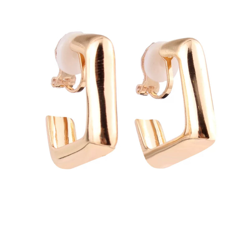Clip on gold square open back earrings