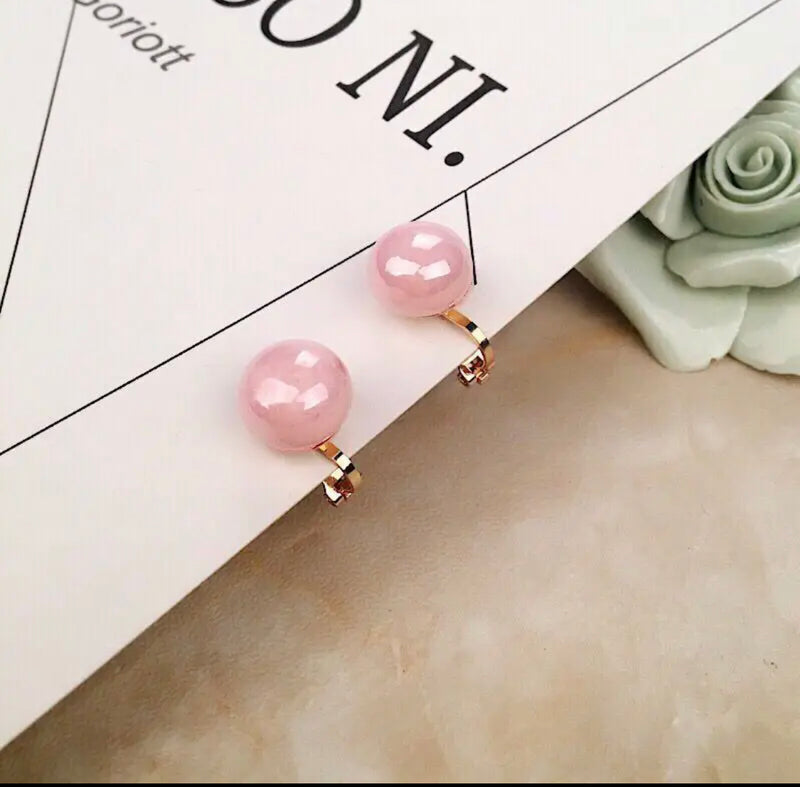 Clip on gold 3/4" small, pink, hot pink, white or black bead earrings