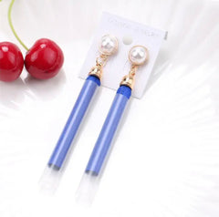 Trendy clip on gold top white pearl string earrings in a variety of colors