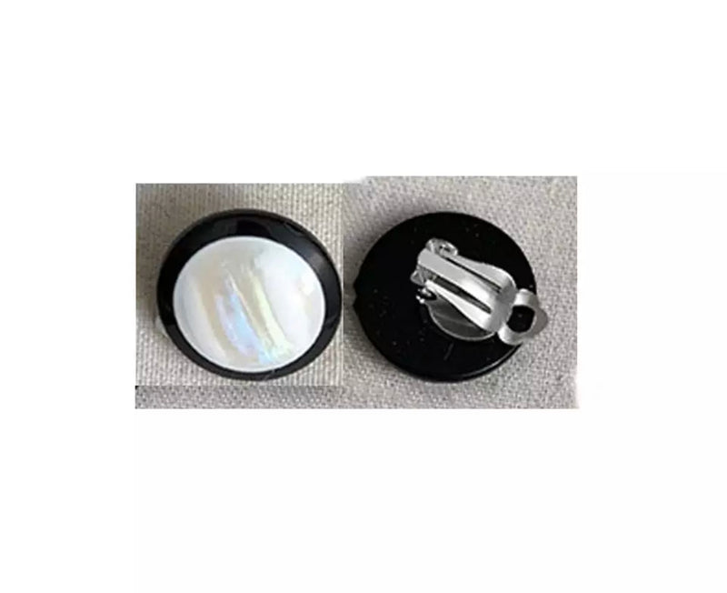 Clip on 1" black and white fluorescent shell earrings