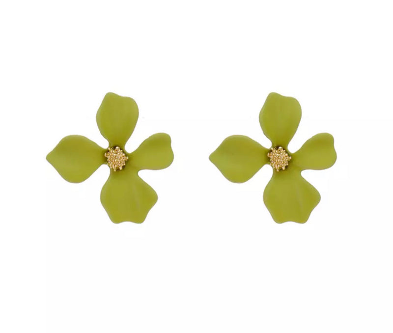 Clip on 1 1/4" small green, yellow, pink, or white flower earrings