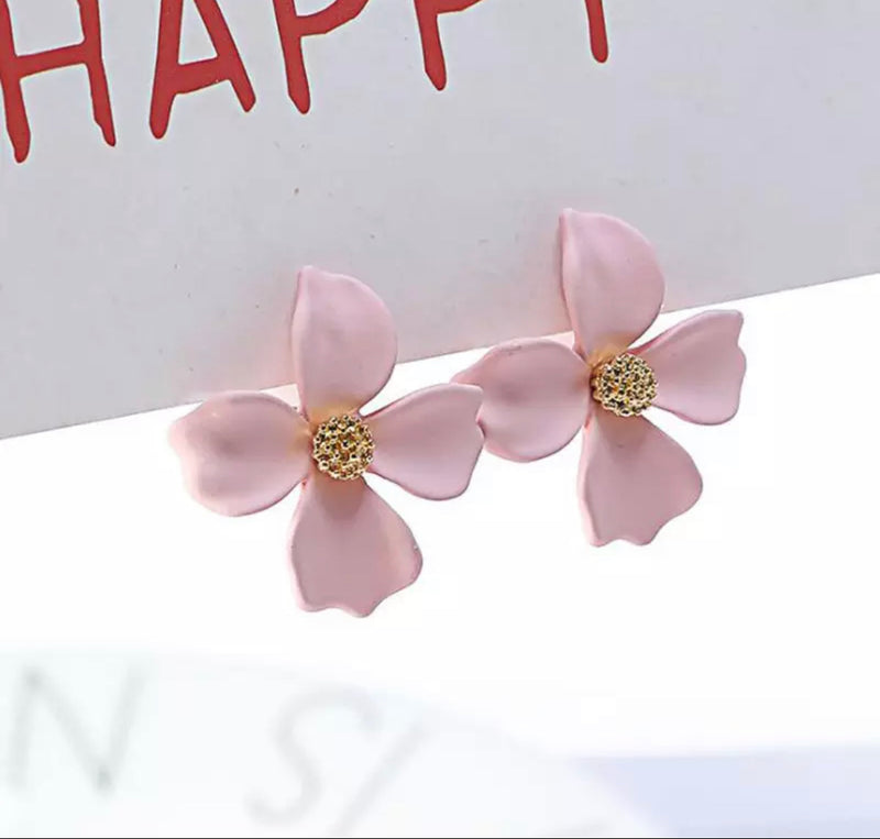 Clip on 1 1/4" small green, yellow, pink, or white flower earrings