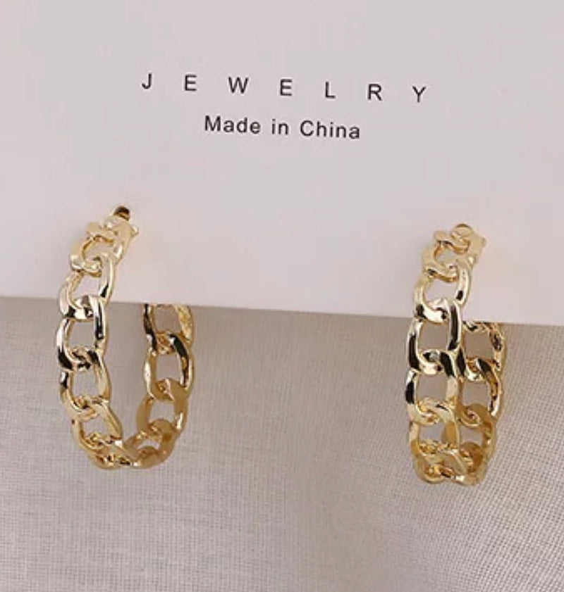 Clip on 1 1/4" gold medium chain open back hoop earrings