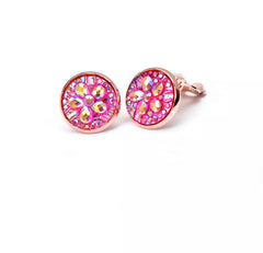 Clip on small rose and pink starburst round earrings
