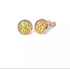 Clip on small round rose and yellow starburst earrings