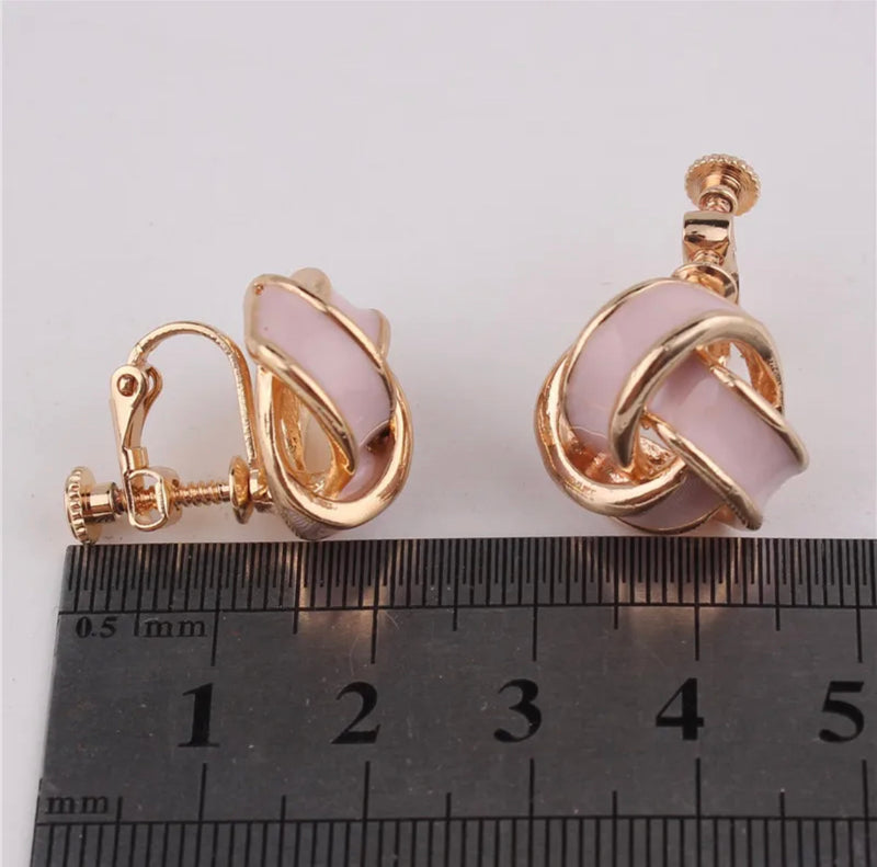 Clip on 3/4" small gold, pink, turquoise, white, yellow, or black knot earrings
