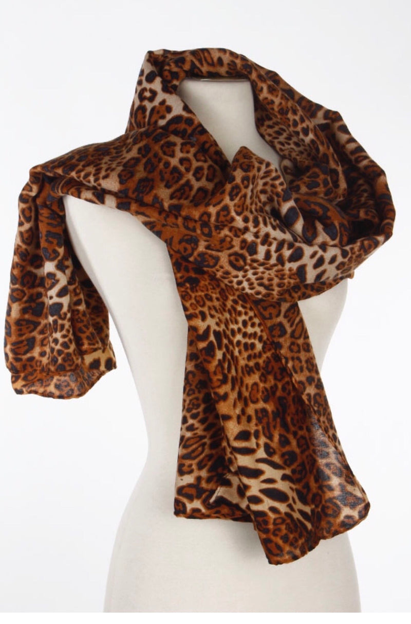 Brown, black, and tan animal print 39" X 70" XL acrylic shawl-scarf