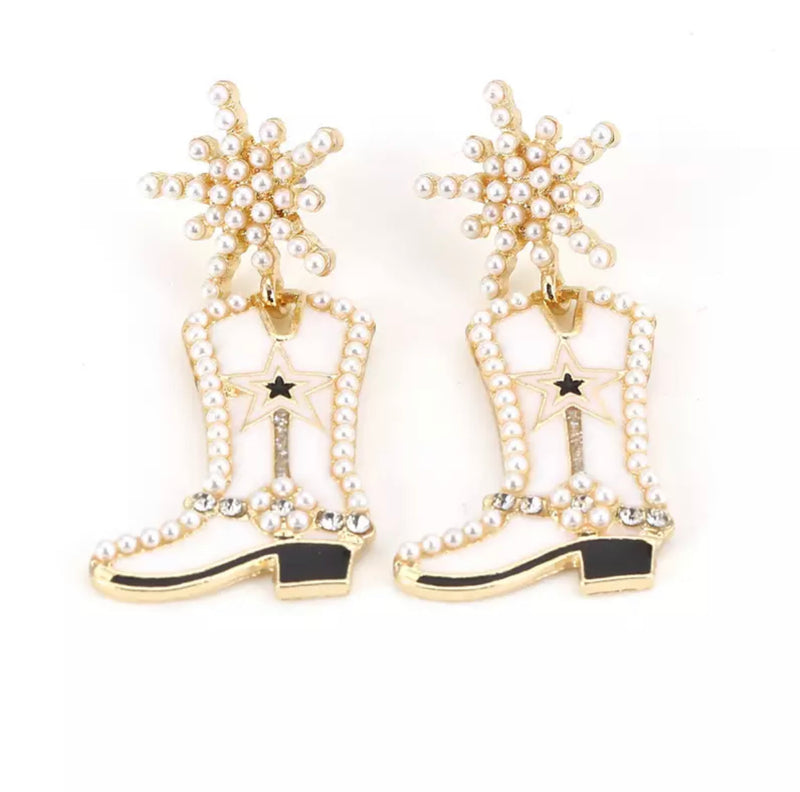 Western 2 1/4" pierced cowboy boot earrings in a variety of colors