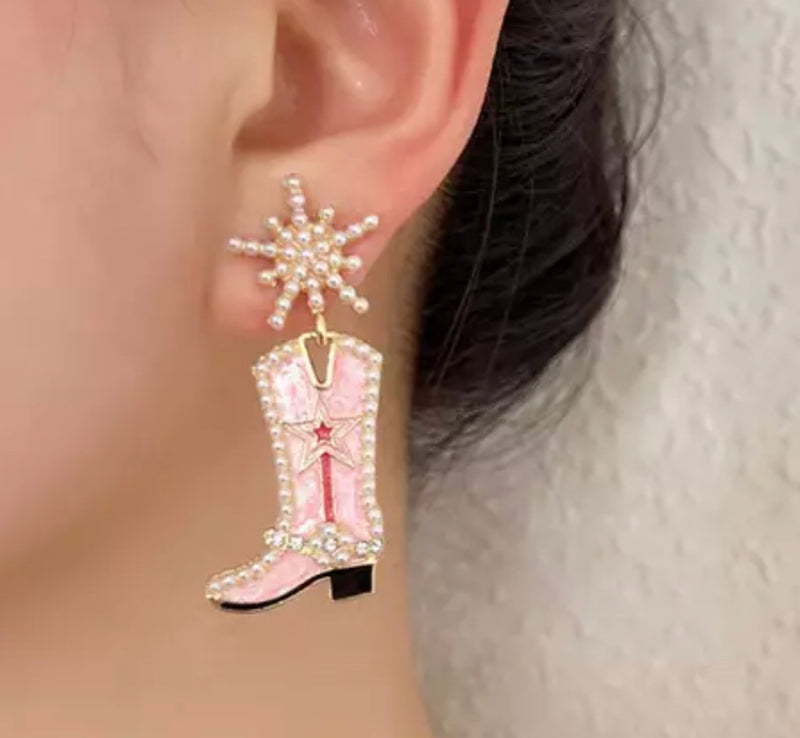 Western 2 1/4" pierced cowboy boot earrings in a variety of colors