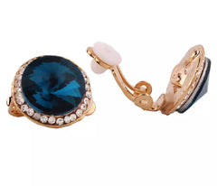 Clip on small round silver or gold earrings with stones in a variety of colors
