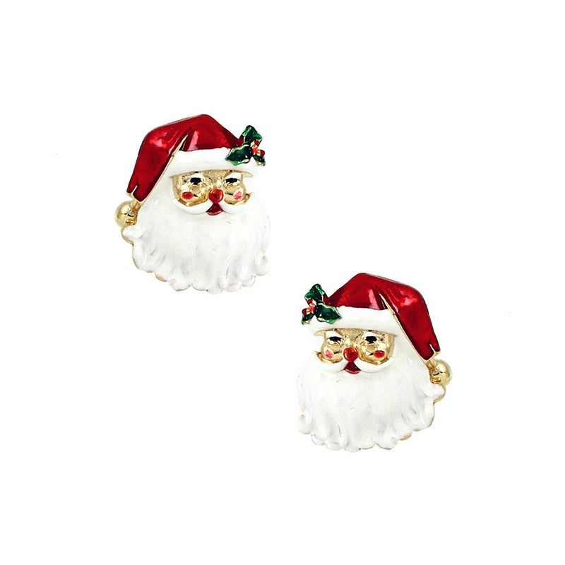 Pierced 1" gold, red, white, and green Santa Claus earrings