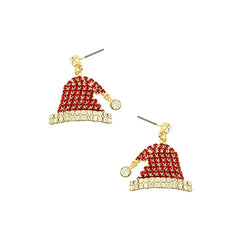 White and red stone pierced Christmas hat earrings