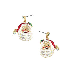 Pierced gold, red & white multi colored Santa earrings w/fluorescent stones